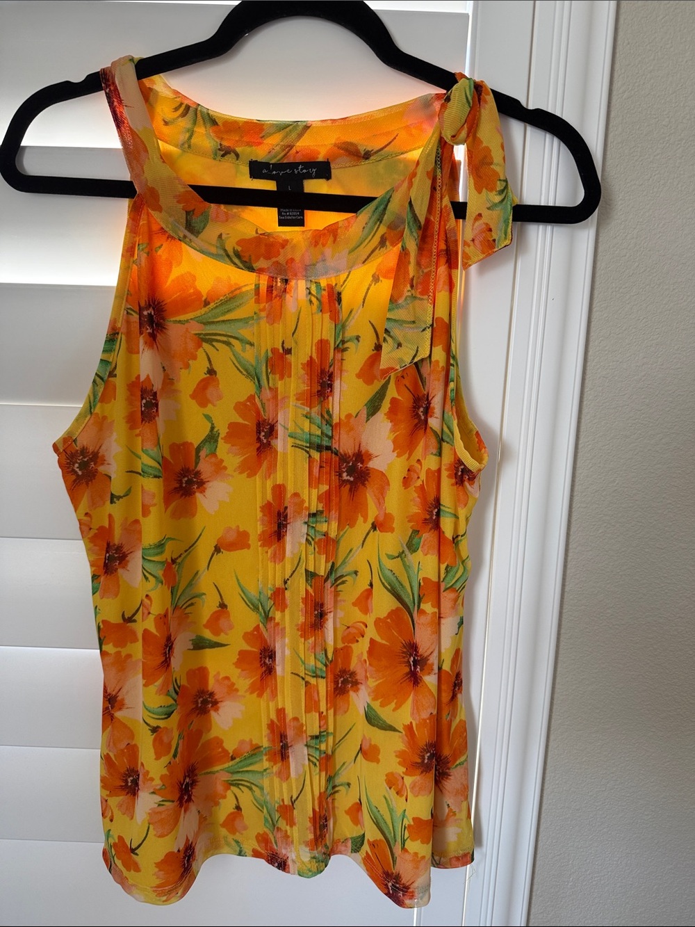 A Live Story Bright Yellow Floral Tie-Shoulder Women's Tank Top